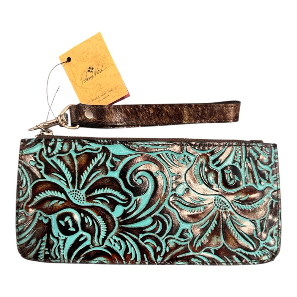 PATRICIA NASH St Croce Tooled Leather turquoise wallet wristlet